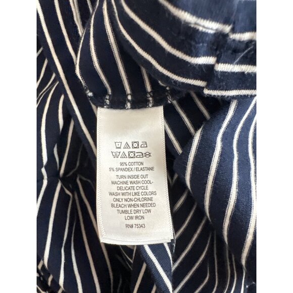 Tahari Womens Striped V-Neck Top Navy White3/4 Sleeve Cotton Blend Size Large - Picture 4 of 4